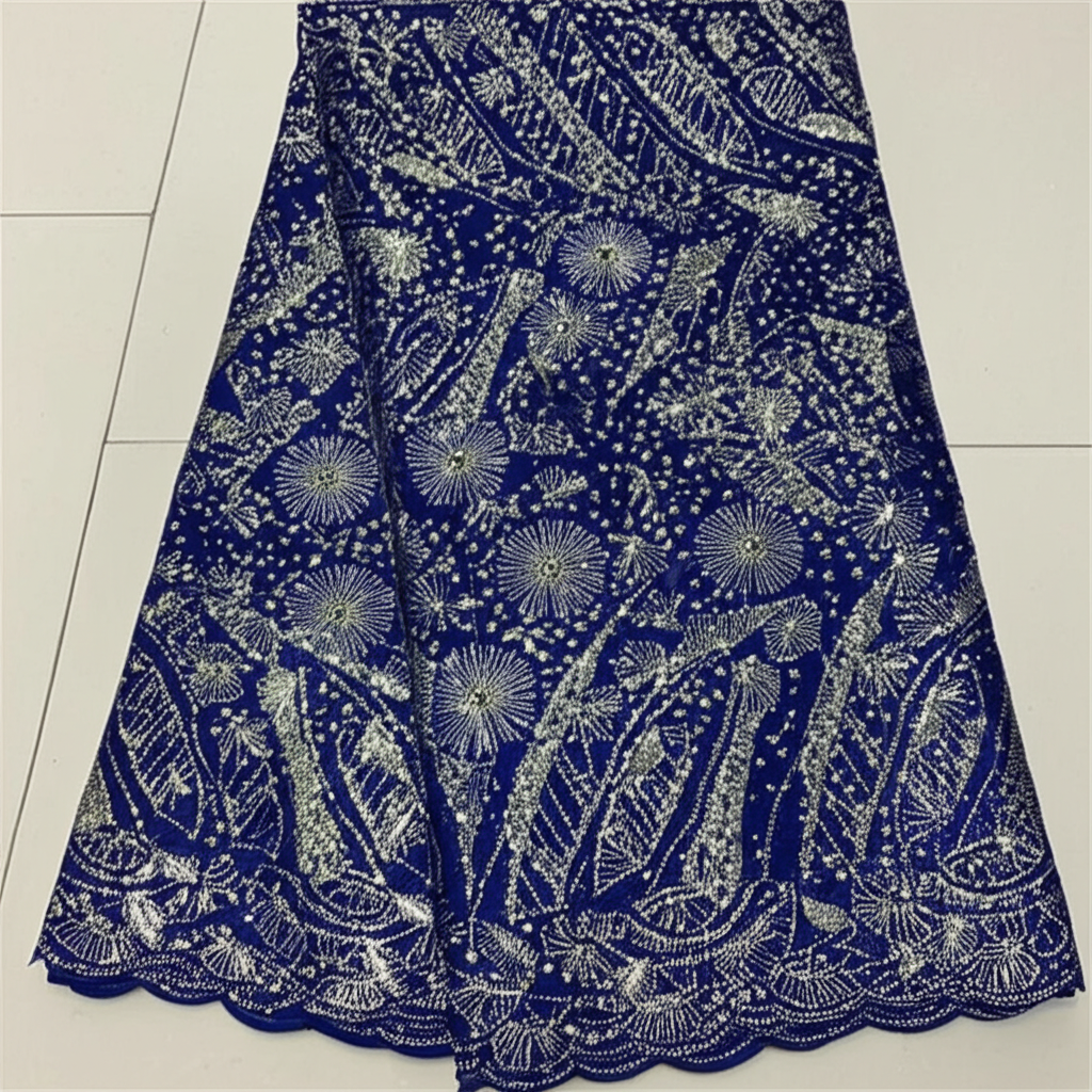 Blue Aso-Ebi with Gold Embroidery - Image 1